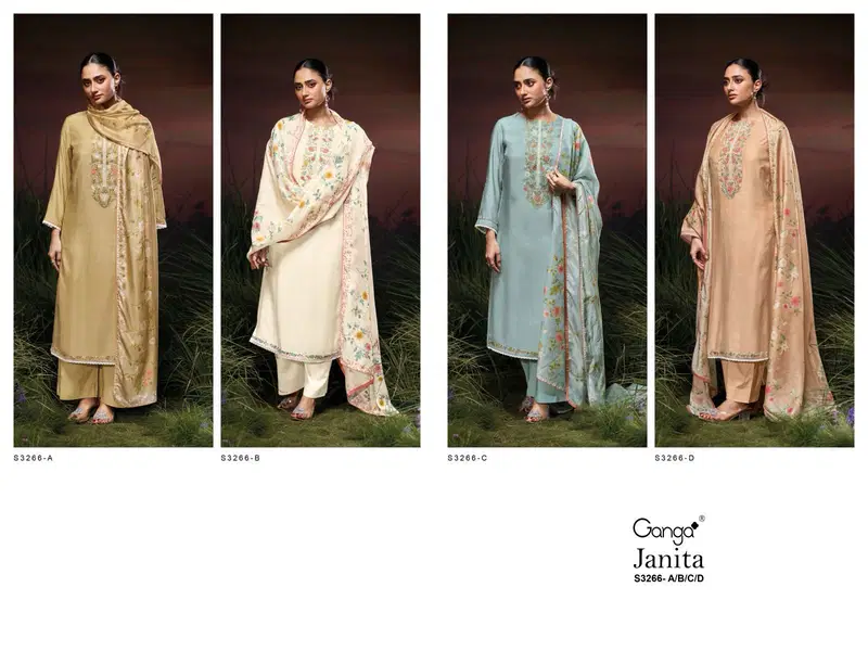 Janita Bemberg by Ganga Silk Embroidered Salwar Suit Collection